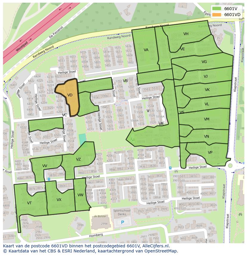 Afbeelding van het postcodegebied 6601 VD op de kaart.
