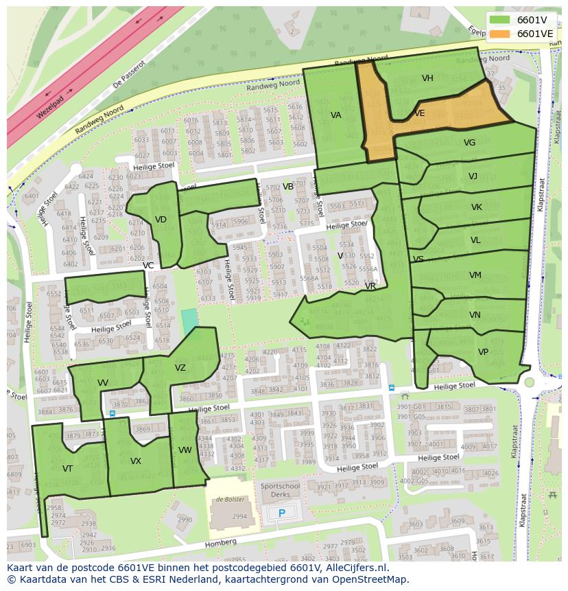 Afbeelding van het postcodegebied 6601 VE op de kaart.