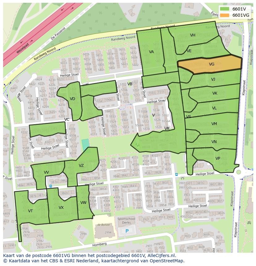 Afbeelding van het postcodegebied 6601 VG op de kaart.
