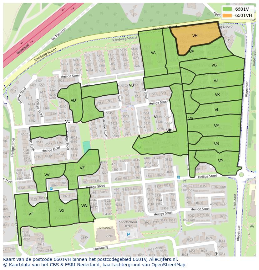 Afbeelding van het postcodegebied 6601 VH op de kaart.