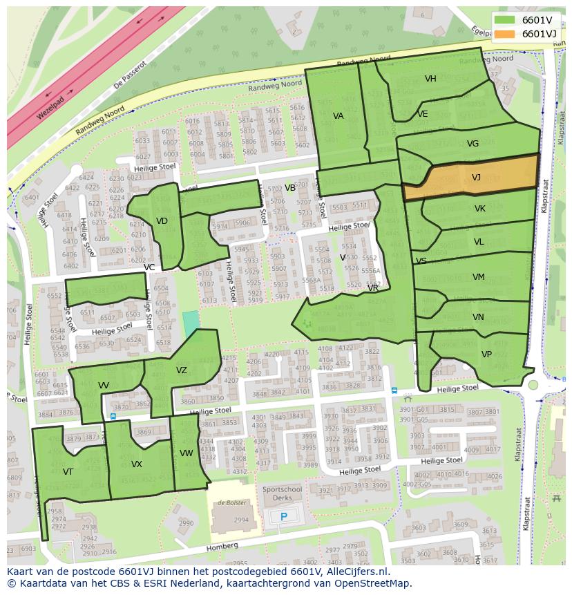 Afbeelding van het postcodegebied 6601 VJ op de kaart.