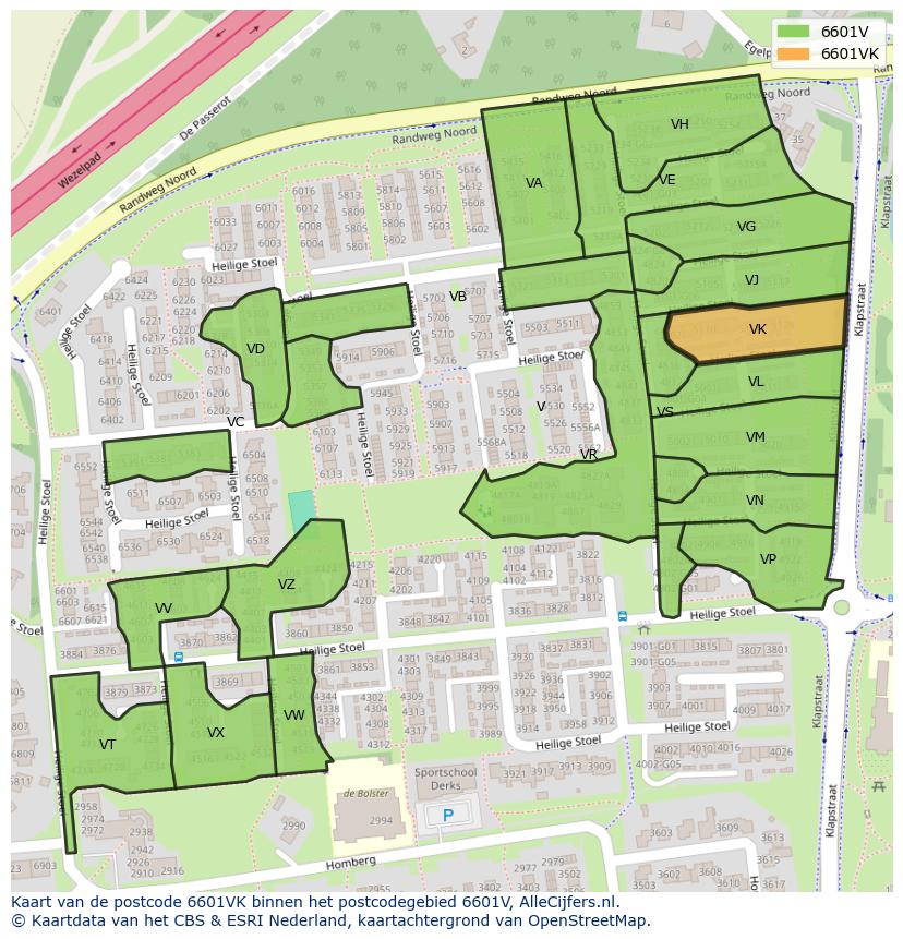 Afbeelding van het postcodegebied 6601 VK op de kaart.