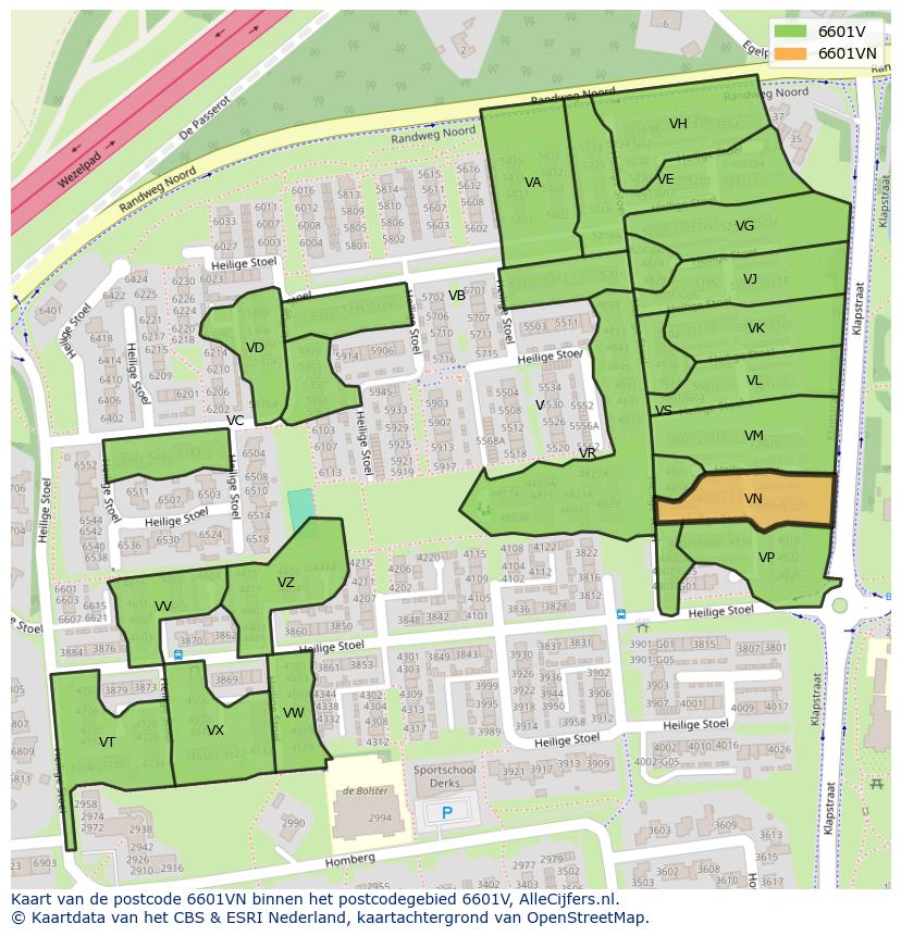 Afbeelding van het postcodegebied 6601 VN op de kaart.