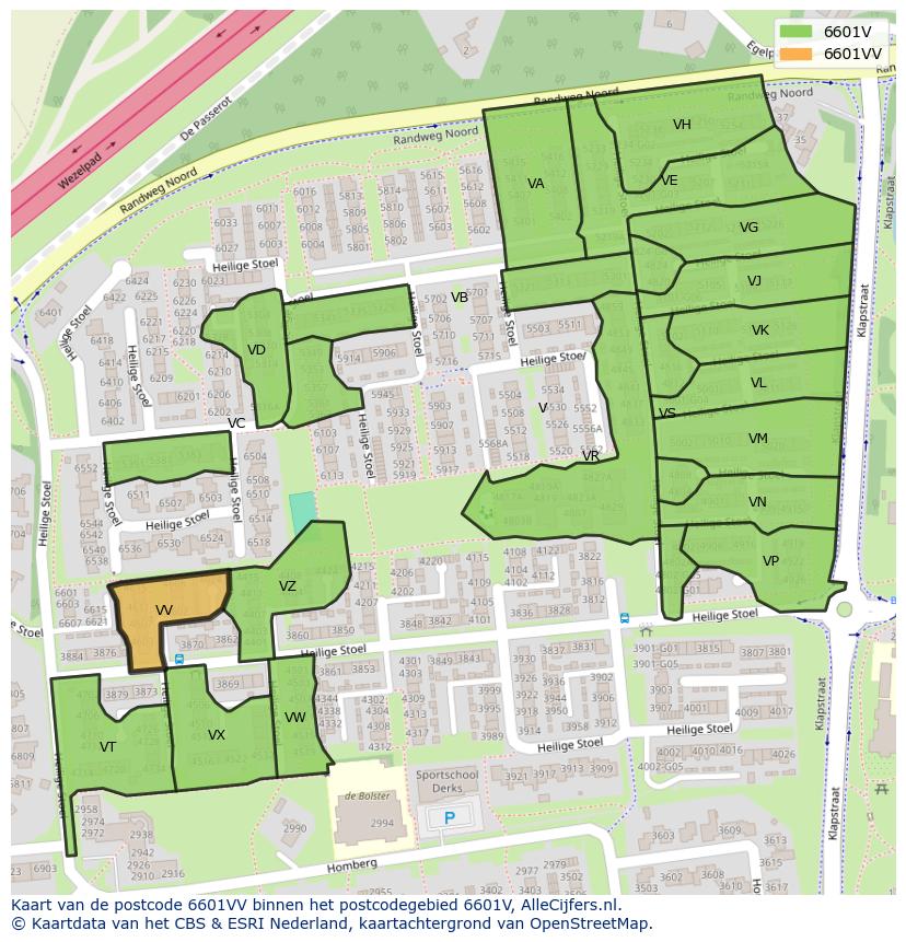 Afbeelding van het postcodegebied 6601 VV op de kaart.