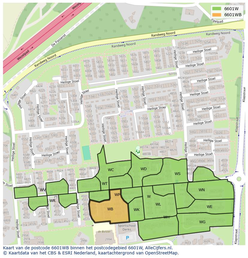 Afbeelding van het postcodegebied 6601 WB op de kaart.