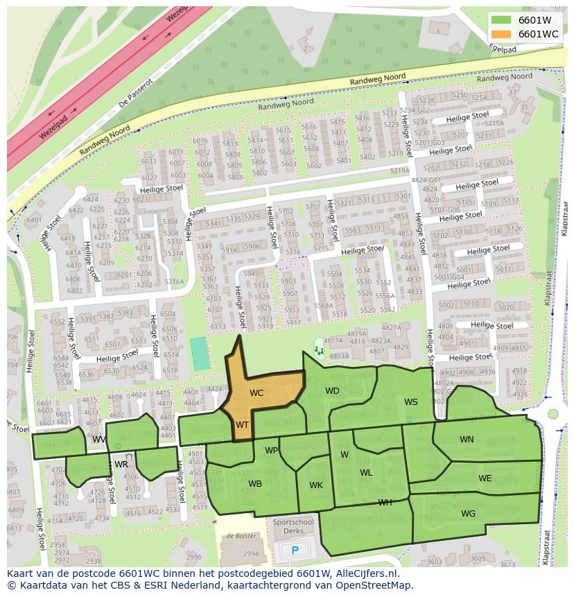 Afbeelding van het postcodegebied 6601 WC op de kaart.