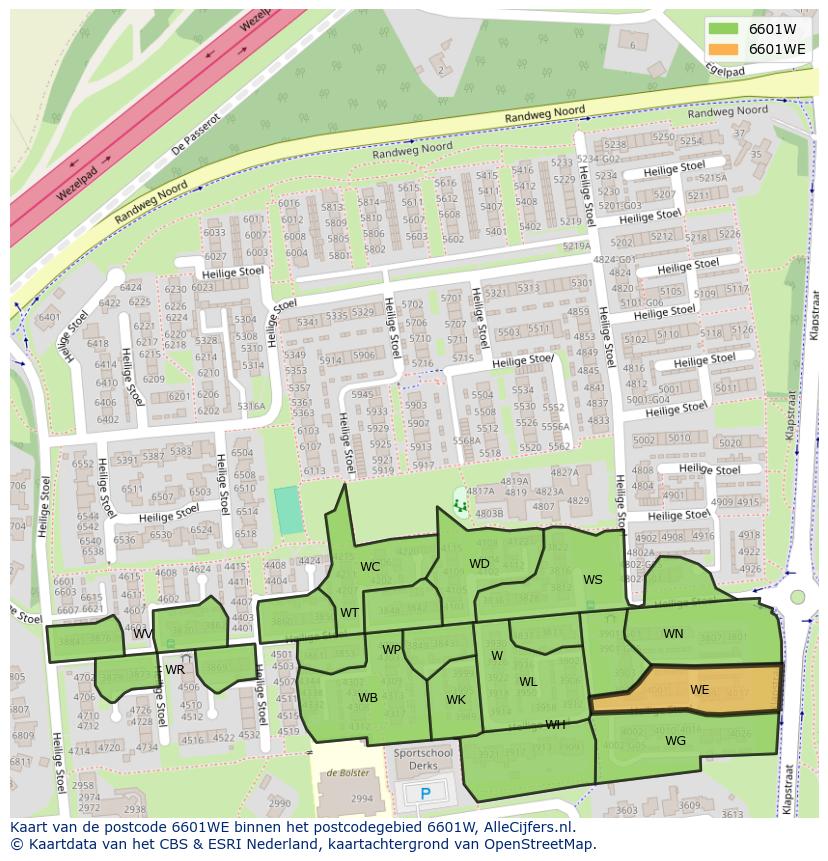 Afbeelding van het postcodegebied 6601 WE op de kaart.