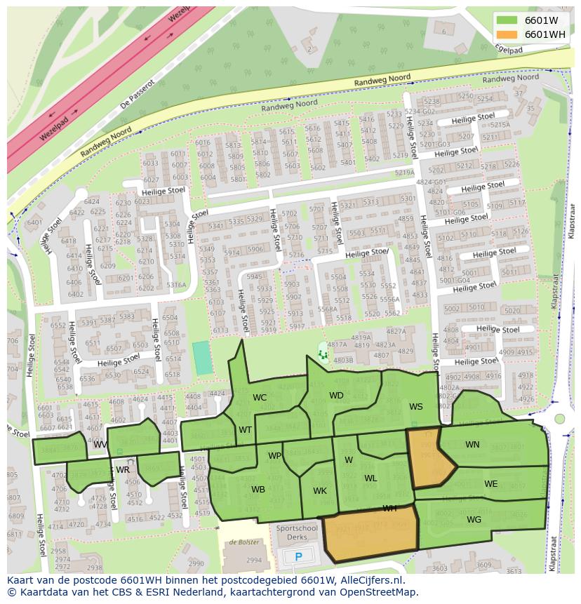 Afbeelding van het postcodegebied 6601 WH op de kaart.