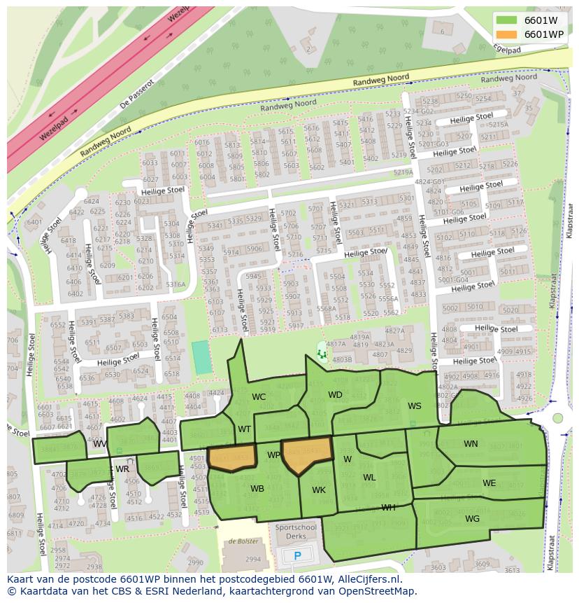 Afbeelding van het postcodegebied 6601 WP op de kaart.