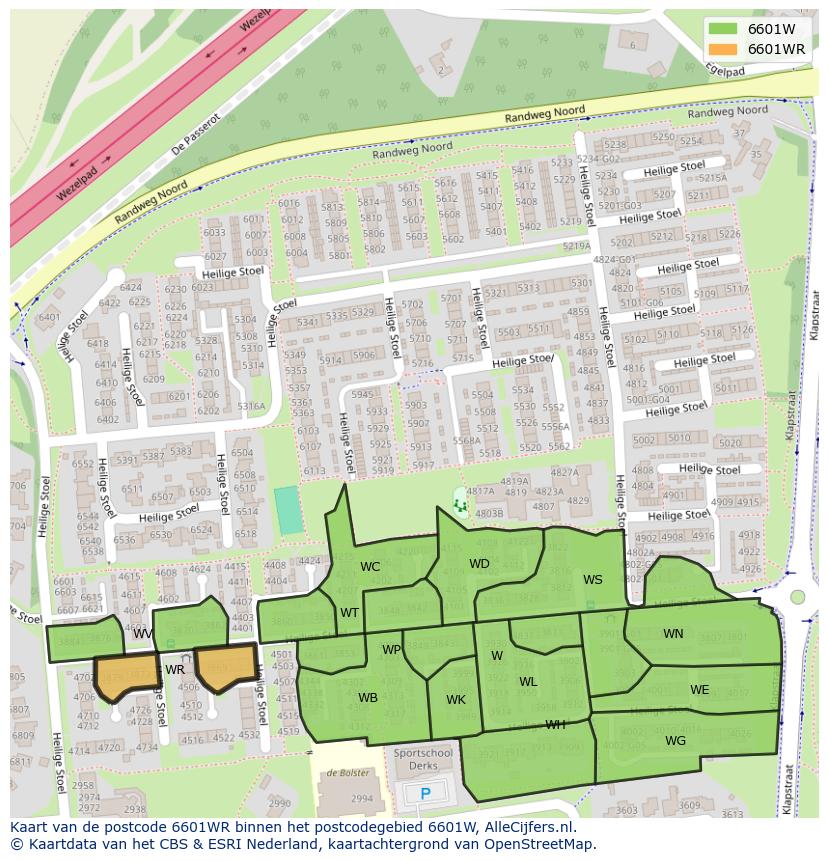 Afbeelding van het postcodegebied 6601 WR op de kaart.