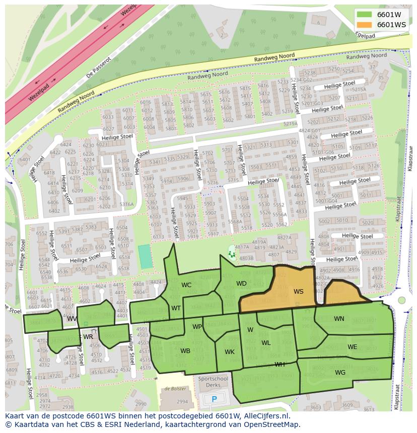 Afbeelding van het postcodegebied 6601 WS op de kaart.