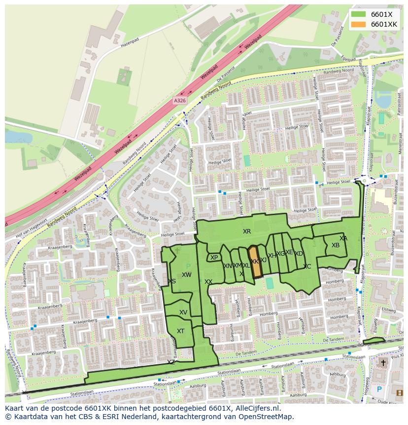 Afbeelding van het postcodegebied 6601 XK op de kaart.