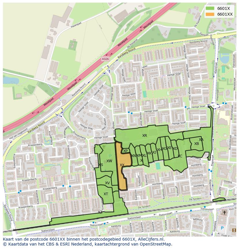 Afbeelding van het postcodegebied 6601 XX op de kaart.