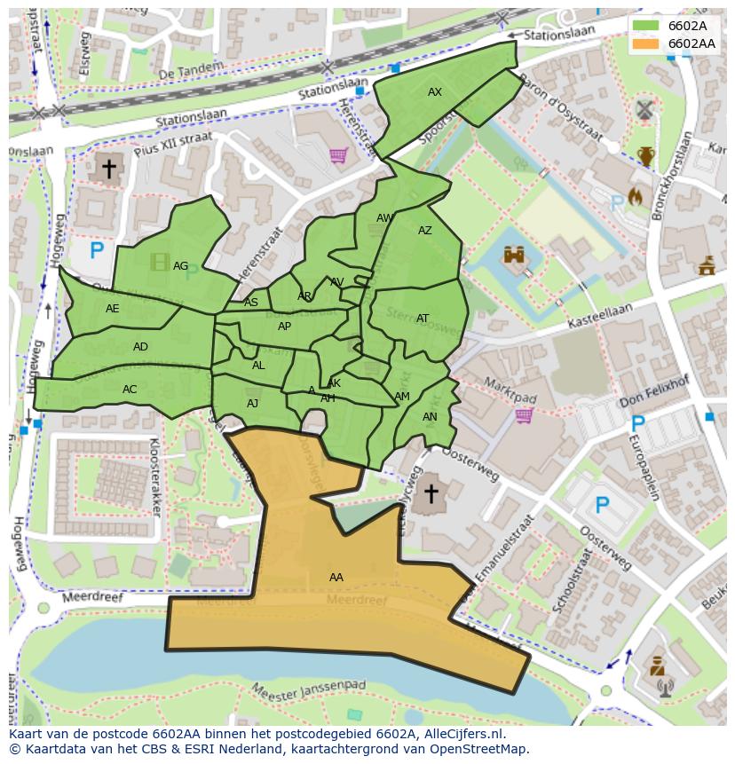 Afbeelding van het postcodegebied 6602 AA op de kaart.