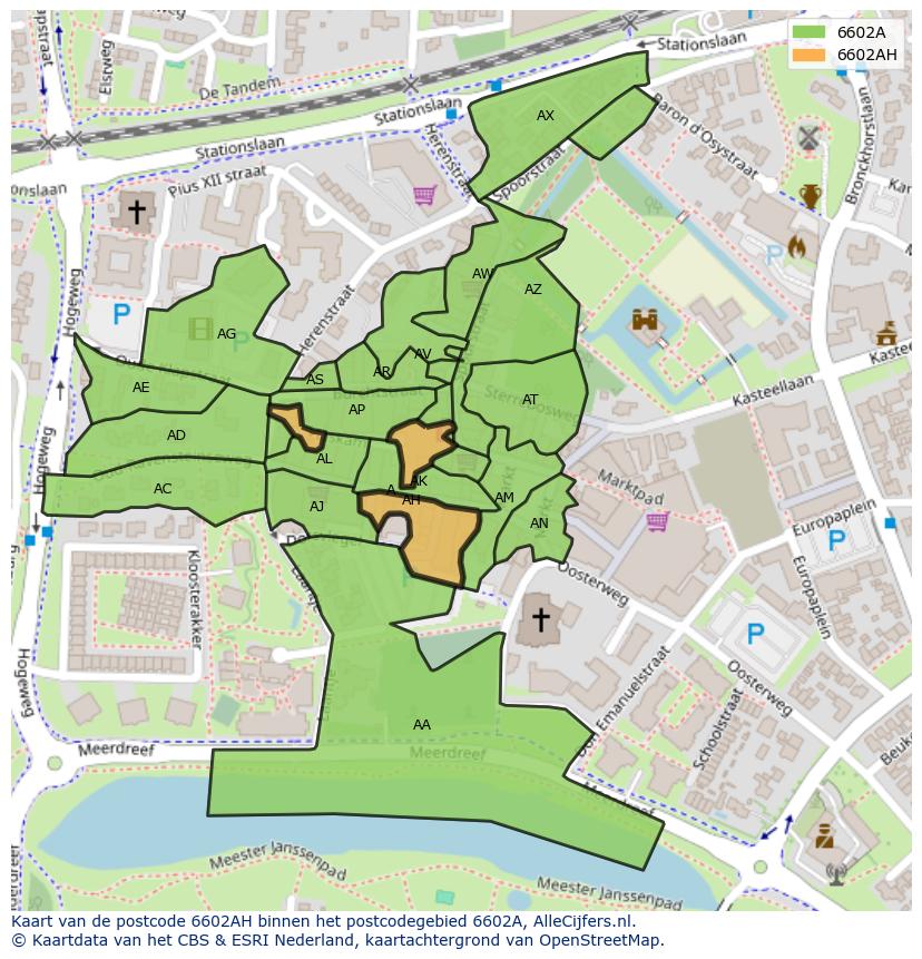 Afbeelding van het postcodegebied 6602 AH op de kaart.