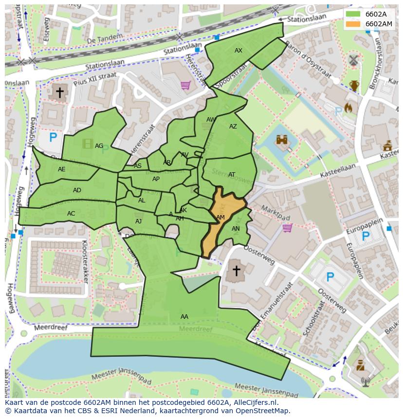 Afbeelding van het postcodegebied 6602 AM op de kaart.