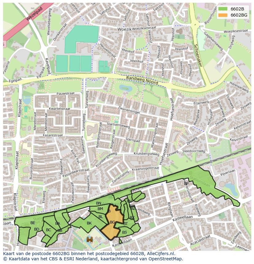Afbeelding van het postcodegebied 6602 BG op de kaart.
