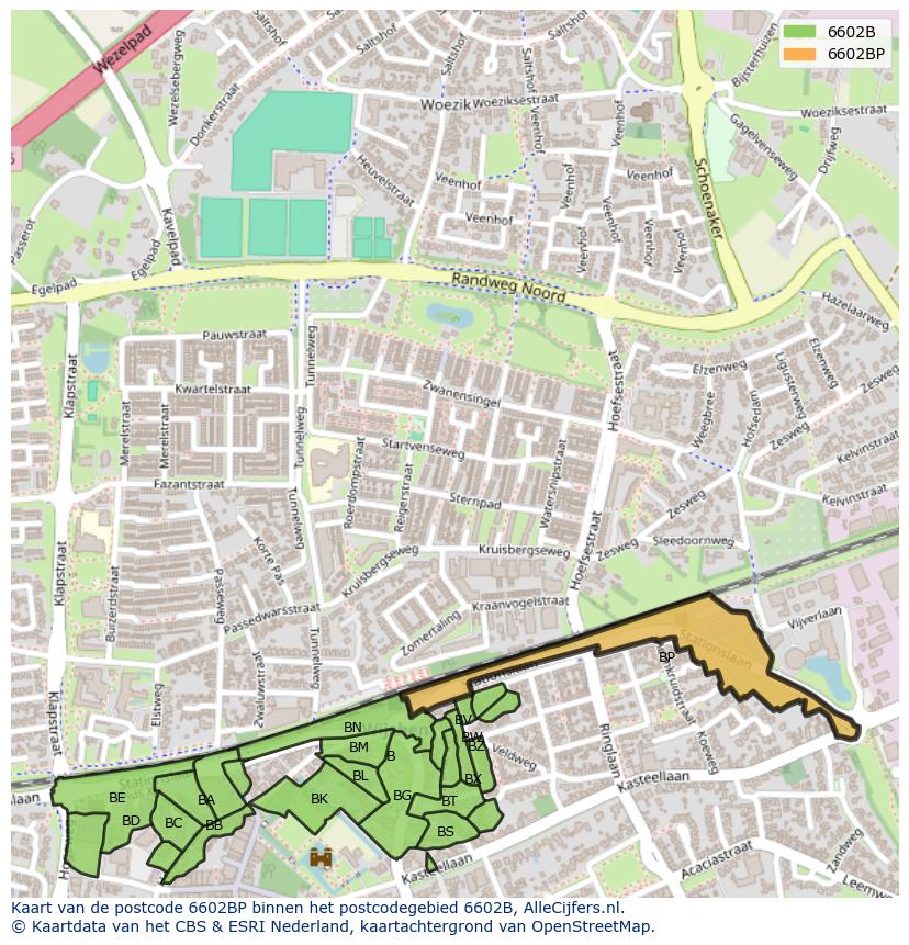 Afbeelding van het postcodegebied 6602 BP op de kaart.