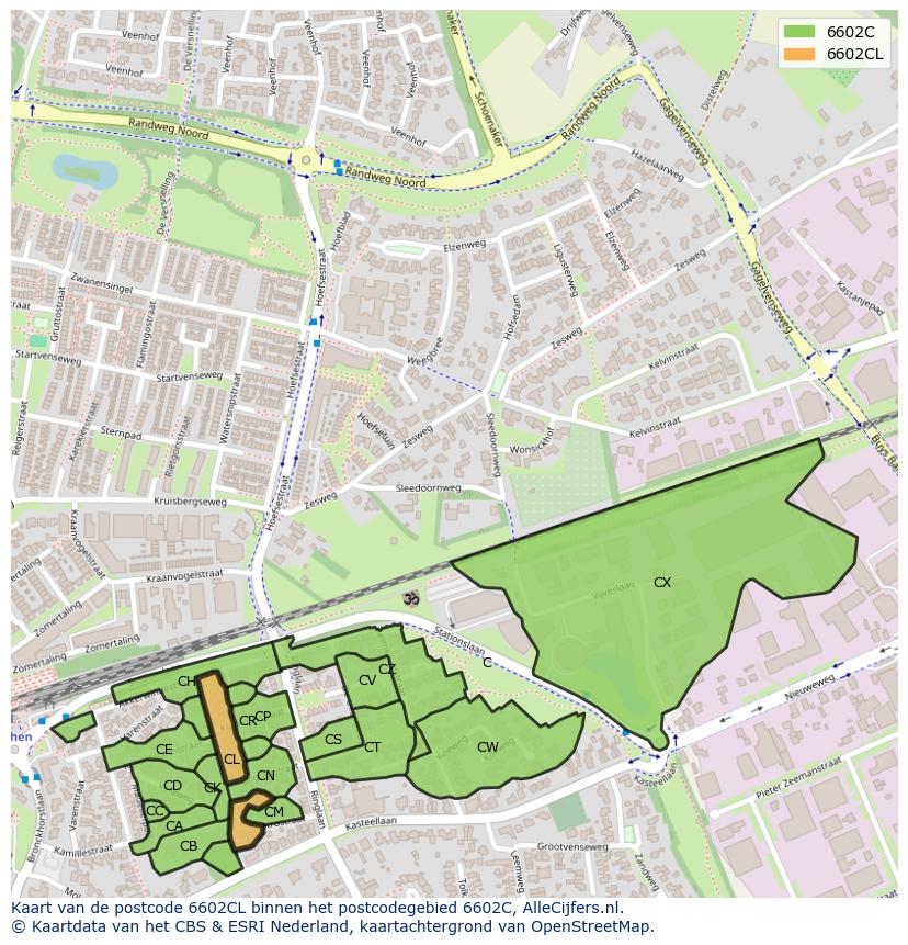 Afbeelding van het postcodegebied 6602 CL op de kaart.