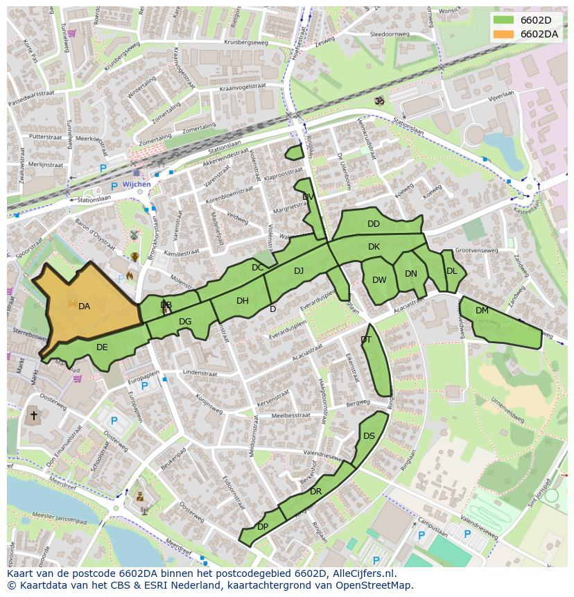 Afbeelding van het postcodegebied 6602 DA op de kaart.