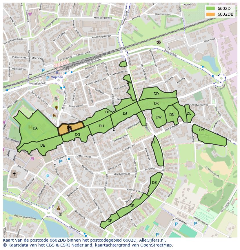 Afbeelding van het postcodegebied 6602 DB op de kaart.