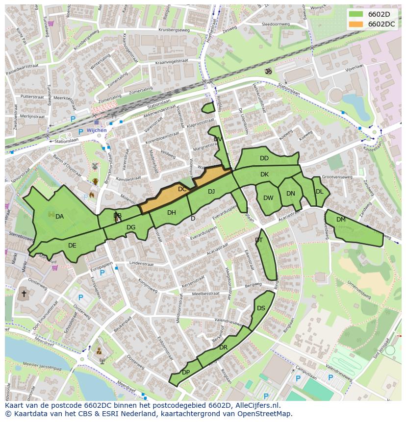 Afbeelding van het postcodegebied 6602 DC op de kaart.