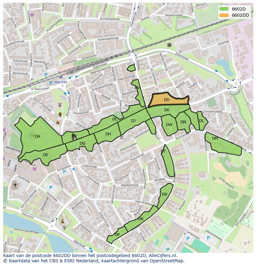 Afbeelding van het postcodegebied 6602 DD op de kaart.