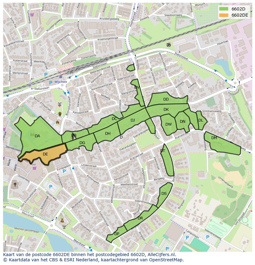 Afbeelding van het postcodegebied 6602 DE op de kaart.