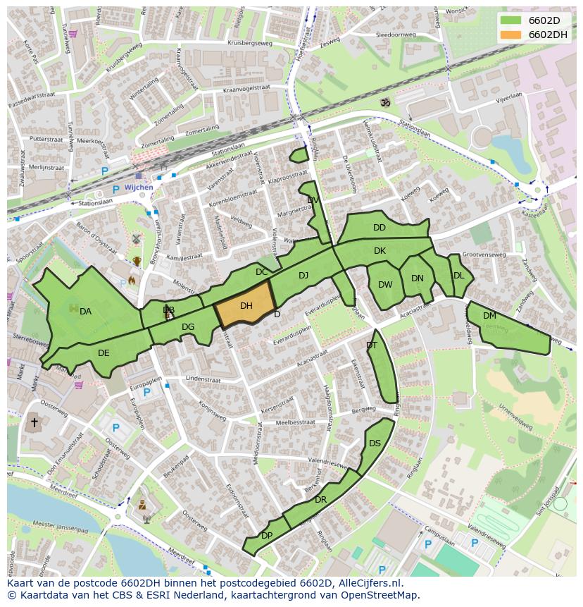 Afbeelding van het postcodegebied 6602 DH op de kaart.