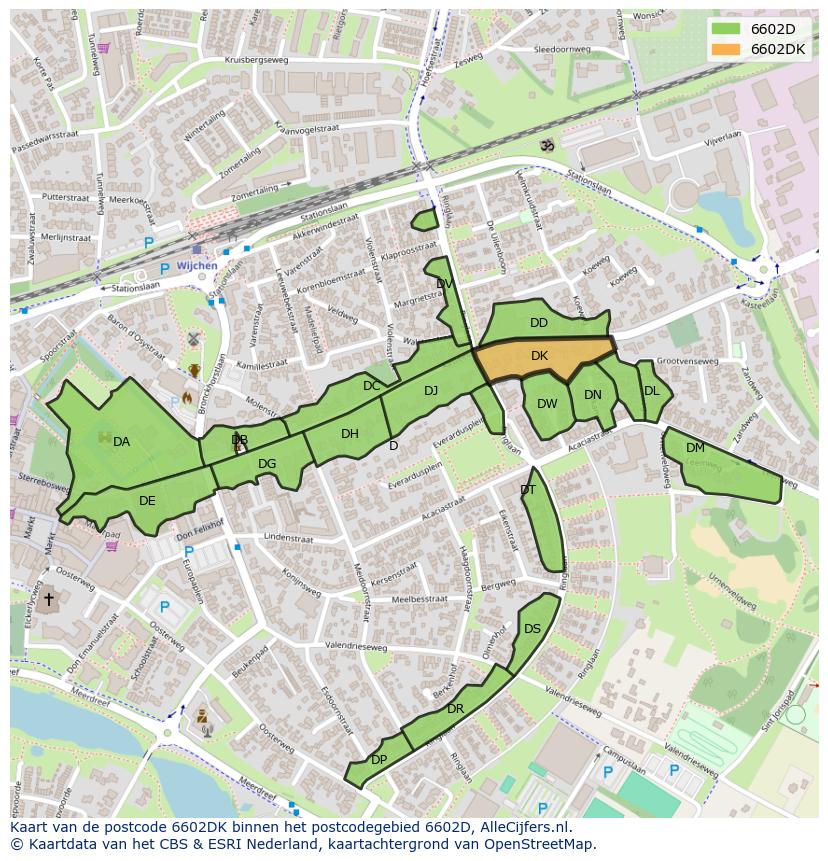 Afbeelding van het postcodegebied 6602 DK op de kaart.