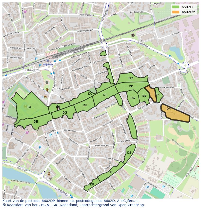 Afbeelding van het postcodegebied 6602 DM op de kaart.