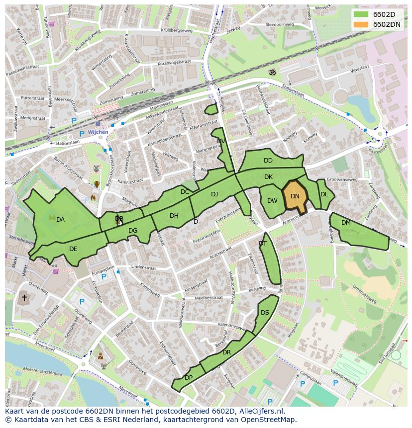 Afbeelding van het postcodegebied 6602 DN op de kaart.