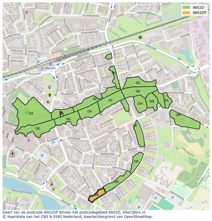 Afbeelding van het postcodegebied 6602 DP op de kaart.
