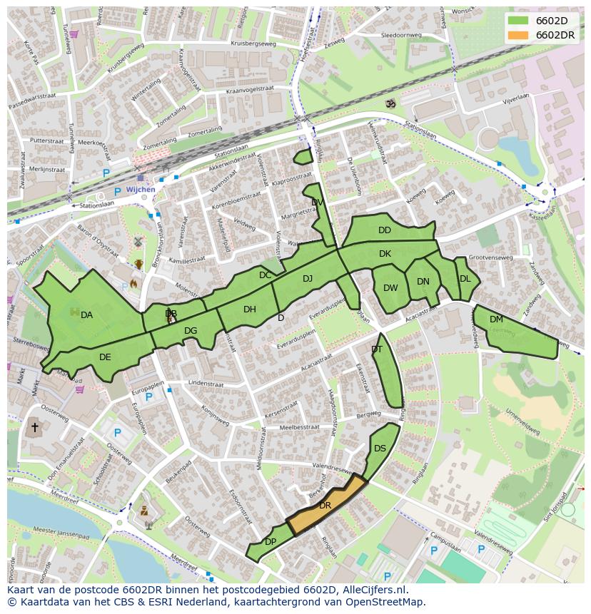 Afbeelding van het postcodegebied 6602 DR op de kaart.