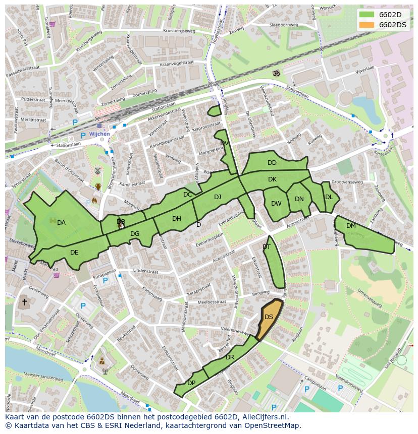 Afbeelding van het postcodegebied 6602 DS op de kaart.