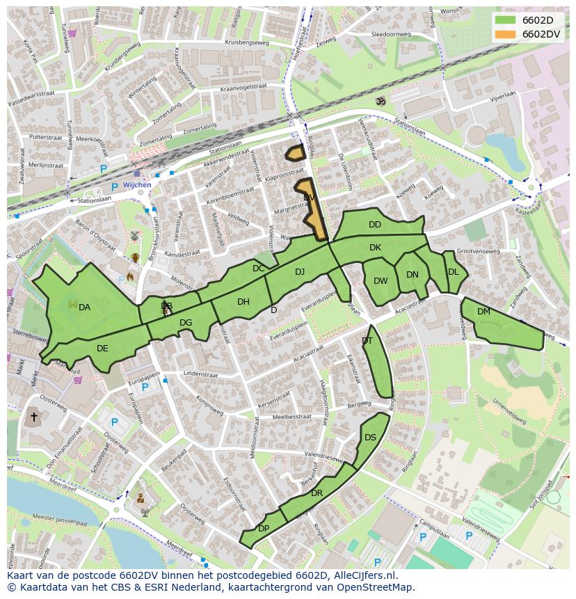 Afbeelding van het postcodegebied 6602 DV op de kaart.