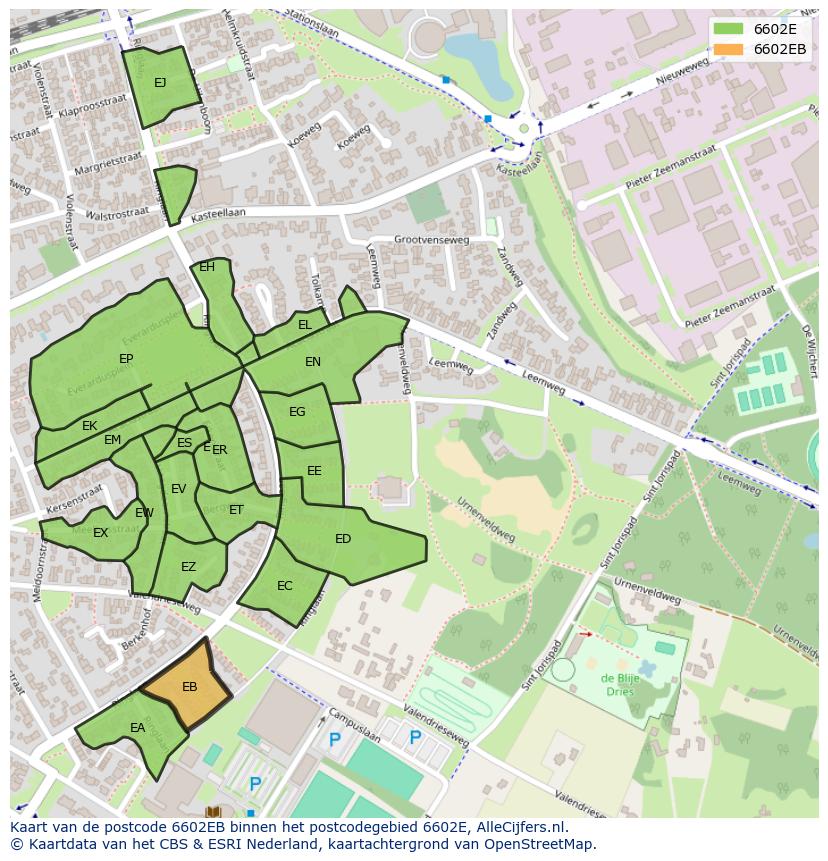 Afbeelding van het postcodegebied 6602 EB op de kaart.