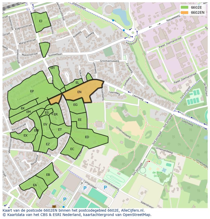 Afbeelding van het postcodegebied 6602 EN op de kaart.