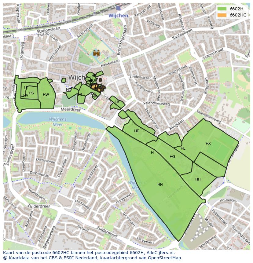 Afbeelding van het postcodegebied 6602 HC op de kaart.