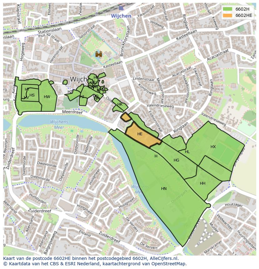 Afbeelding van het postcodegebied 6602 HE op de kaart.