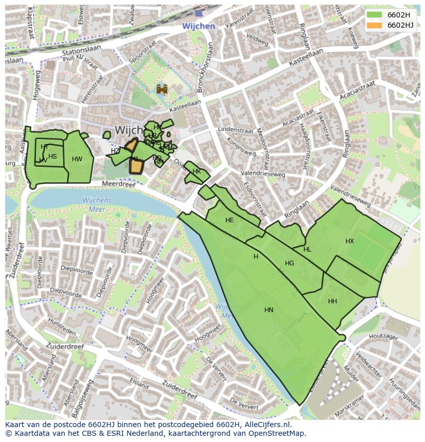 Afbeelding van het postcodegebied 6602 HJ op de kaart.