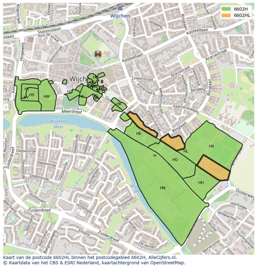 Afbeelding van het postcodegebied 6602 HL op de kaart.