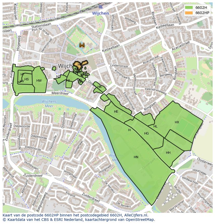 Afbeelding van het postcodegebied 6602 HP op de kaart.
