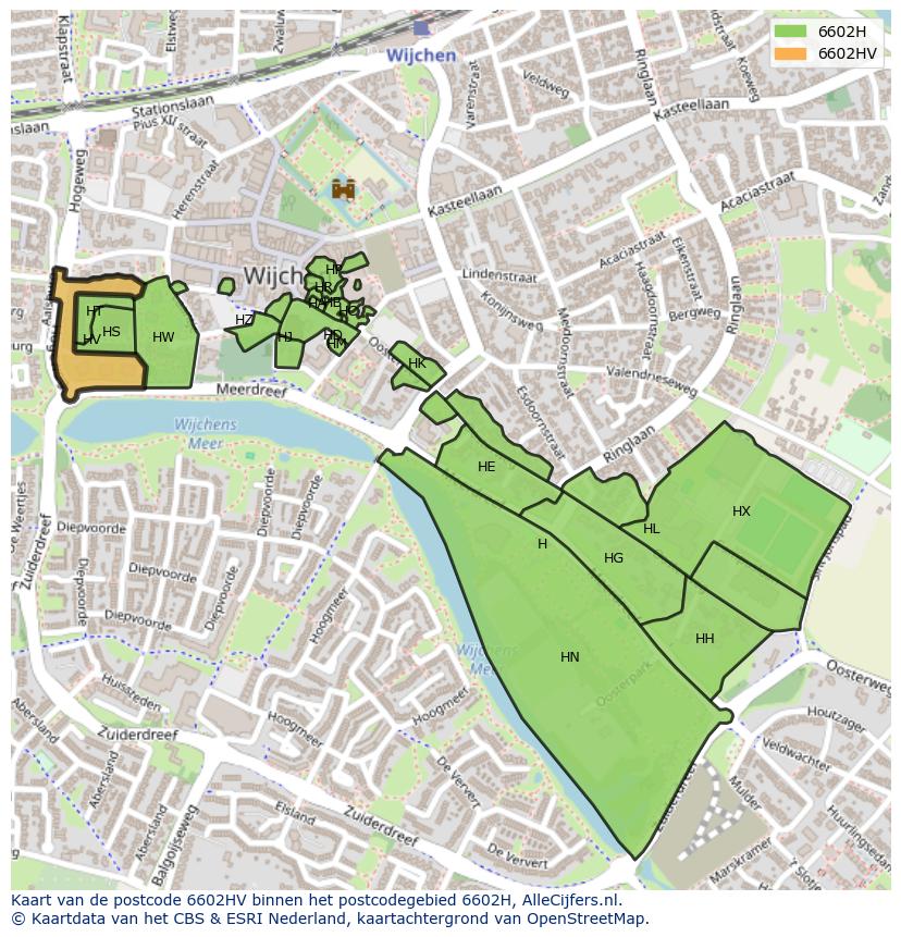 Afbeelding van het postcodegebied 6602 HV op de kaart.