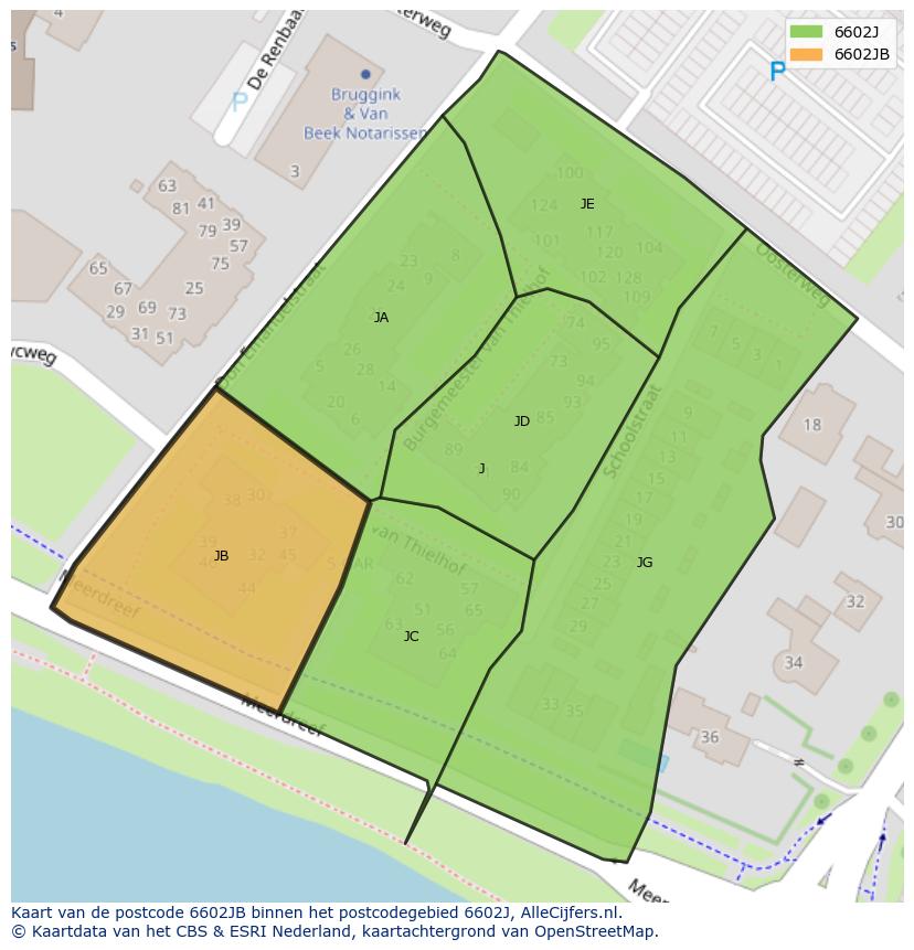 Afbeelding van het postcodegebied 6602 JB op de kaart.