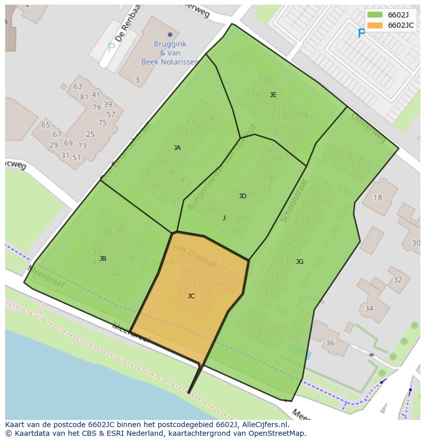 Afbeelding van het postcodegebied 6602 JC op de kaart.