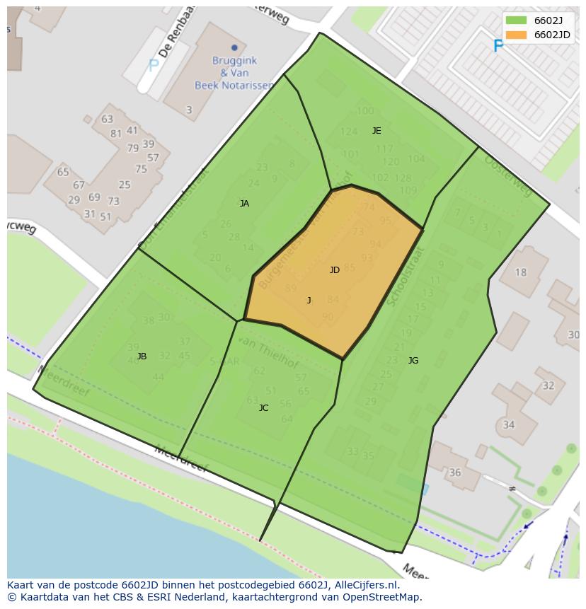 Afbeelding van het postcodegebied 6602 JD op de kaart.
