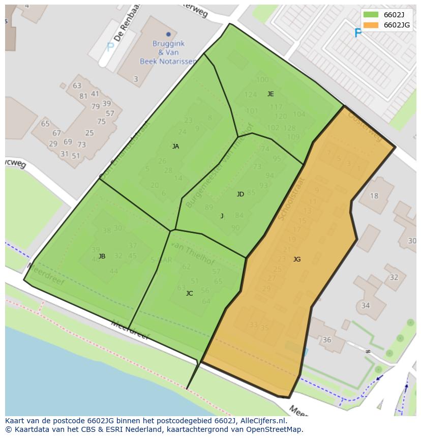 Afbeelding van het postcodegebied 6602 JG op de kaart.