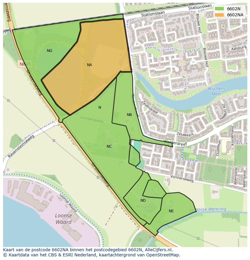 Afbeelding van het postcodegebied 6602 NA op de kaart.