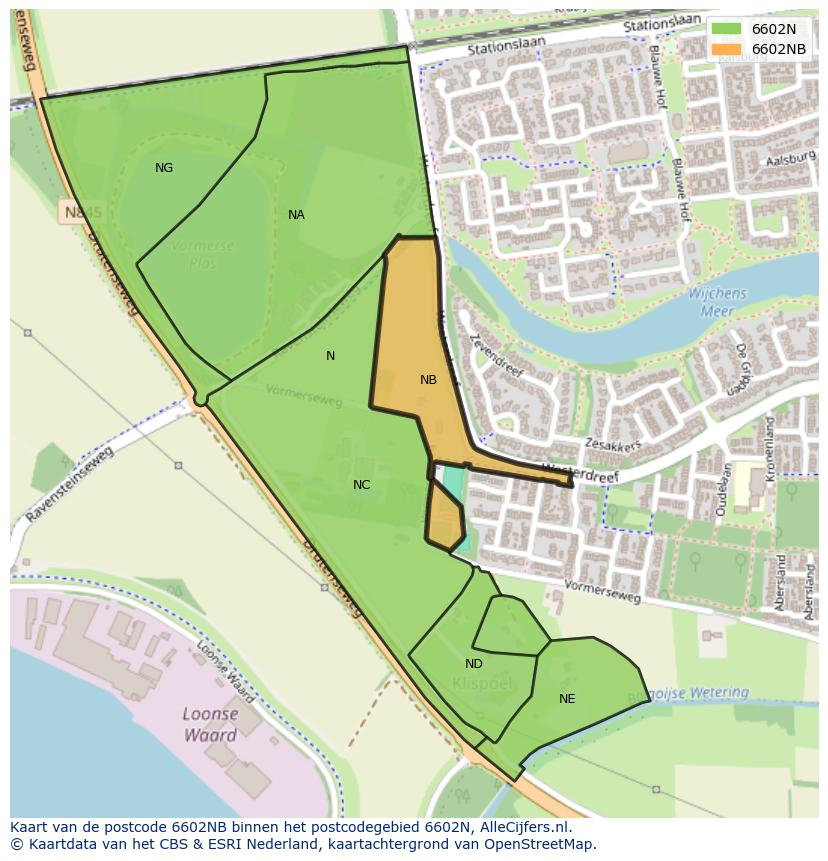 Afbeelding van het postcodegebied 6602 NB op de kaart.